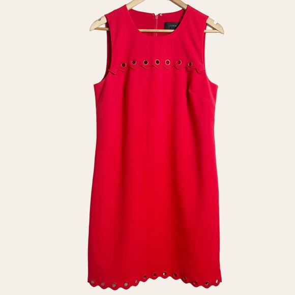 J.Crew Red Grommet Scalloped Sleeveless Shift Dress Size 8 - Picture 3 of 10